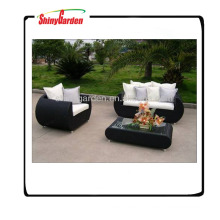 mobília do jardim do rattan sintético, sofás luxuosos do rattan ao ar livre, jogo ao ar livre do rattan do plástico 3pcs
